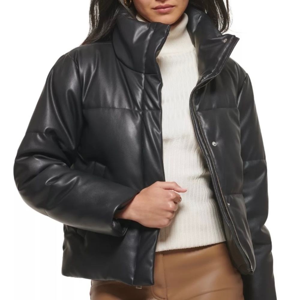 Levi's Black Faux Leather Puffer Jacket size Medium